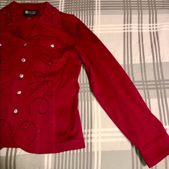 SOLD!!! Christine Alexander RED denim bling faux diamond L - Picture 5 of 14